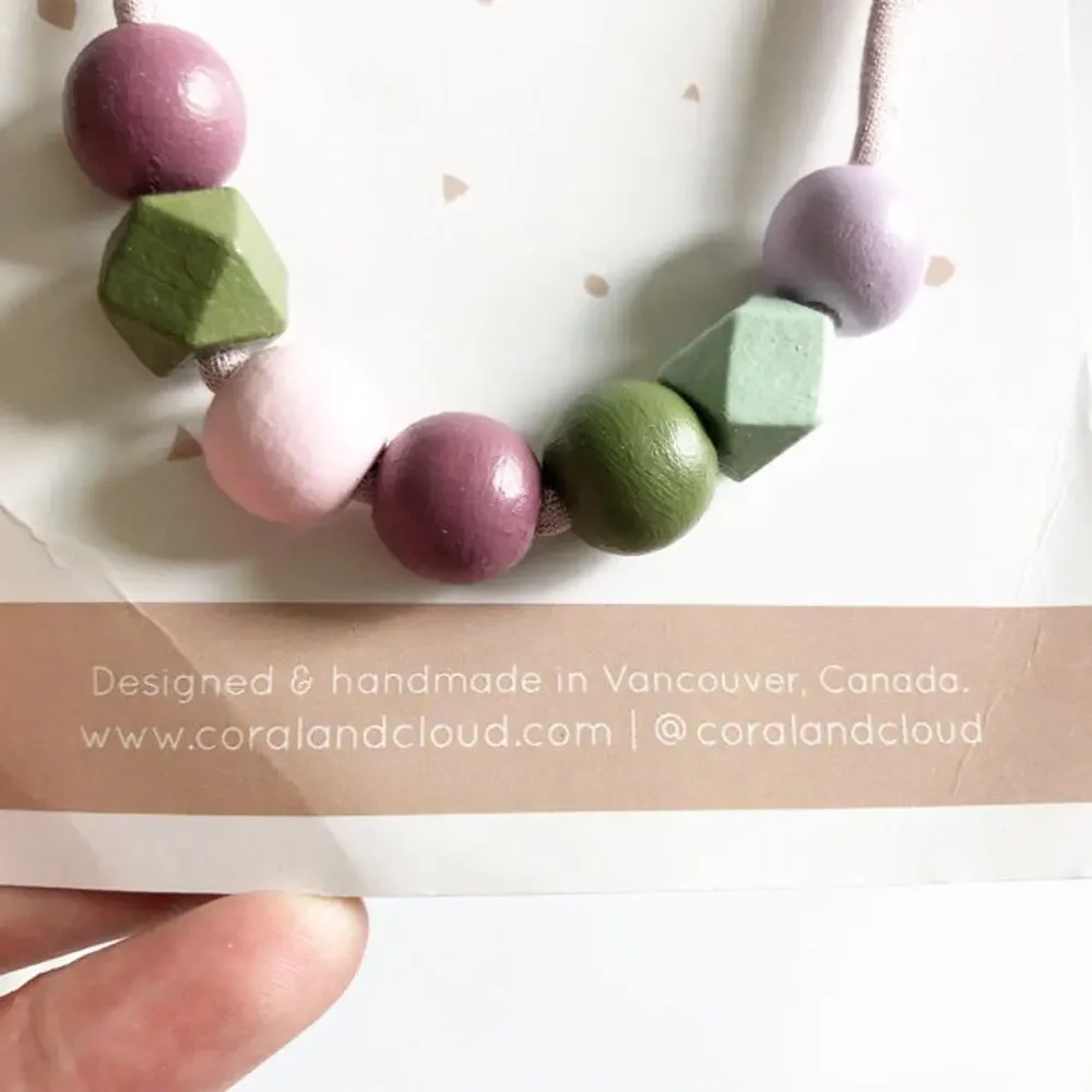 New Coral & Cloud Handmade Wooden Necklace